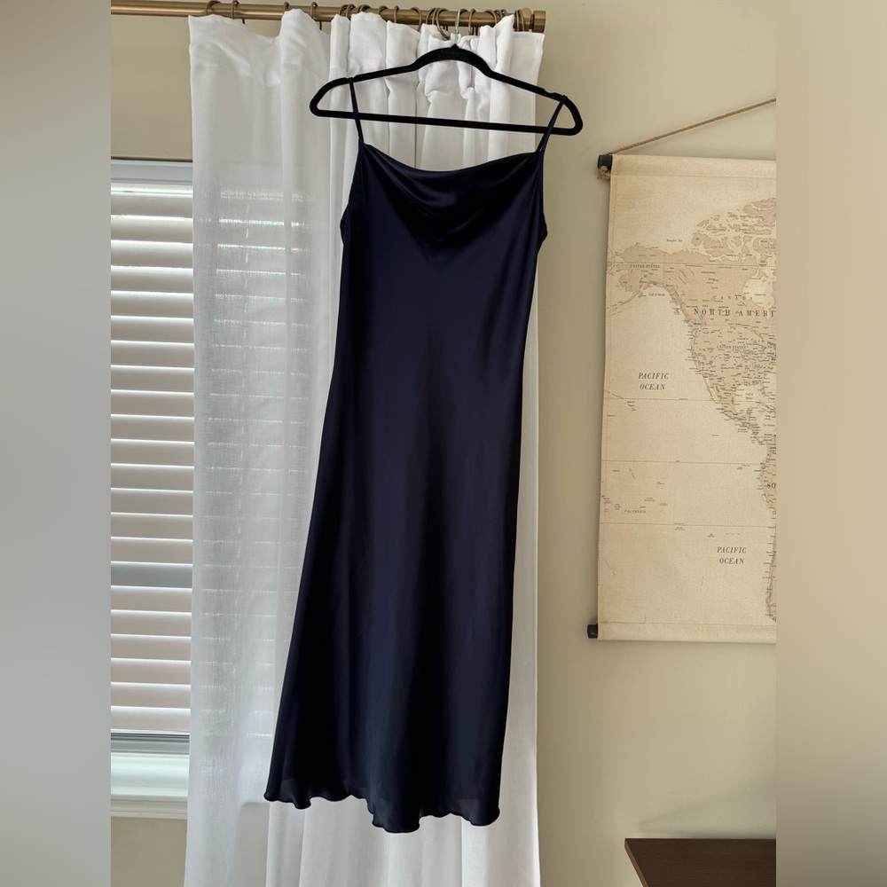 NWT Bebe Satin Slip Midi Dress - Navy - Size Small